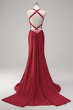 Sparkly Dark Green Mermaid Halter Corset Sequin Prom Dress