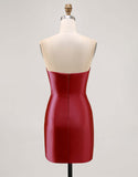Fuchsia Beaded Satin Bodycon Strapless Homecoming Dress with Slit