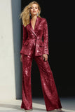Silver Sequined Peak Lapel Women Prom Suits With Sash