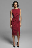 Grey Ruched Midi Dress with Slit