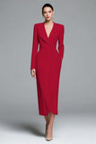 Ivory Sheath V-Neck Work Dress With Long Sleeves