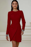 Pencil Pleated Ivory Work Dress With Long Sleeves