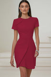 Bodycon Pleated Ivory Work Dress with Short Sleeves