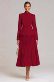 Light Pink Pleated A-Line Single Breasted 2 Piece Work Dress With Belt