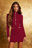 Black Bodycon High Neck Cocktail Dress With Long Sleeves