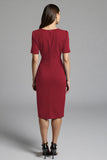 Ruched Navy Short Sleeve V-Neck Midi Dress