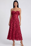 Strapless Ruffled A Line Floral Appliqued Yellow Wedding Guest Dress