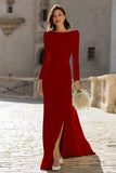 Ivory Ruched Long Sleeve Sheath Engagement Dress With Slit