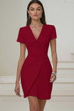 Pencil V-Neck Ivory Work Dress With Pleats