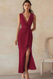 Blue Sheath V-Neck Formal Dress with Slit