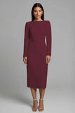 Ivory Sheath Long Sleeve Midi Work Dress with Slit