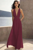A Line Ivory V-Neck Long Engagement Dress