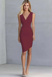 Ivory Bodycon V-Neck Asymmetrical Graduation Dress