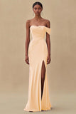 One Shoulder Purple Ruched Sheath Long Formal Dress with Slit