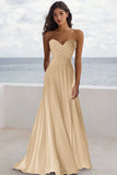 Strapless Burgundy A Line Ruched Formal Dress