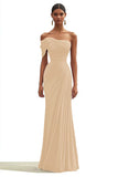 Dark Green One Shoulder Sheath Pleated Long Formal Dress