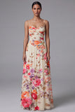 Black A Line Printed Ruched Maxi Formal Dress