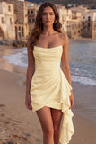 Strapless Ruched Mini White Dress with Ruffles