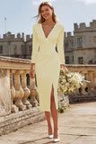 Ivory V-Neck Ruched Engagement Dress With Slit
