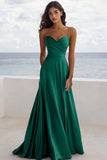 Strapless Burgundy A Line Ruched Formal Dress