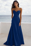 Strapless Burgundy A Line Ruched Formal Dress