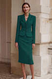 2 Piece Black Notched Lapel Pencil Single Breasted Work Dress