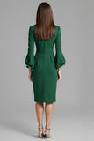Navy Sheath 3/4 Sleeve Midi Dress