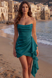 Strapless Ruched Mini White Dress with Ruffles