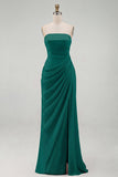 Light Pink Strapless Ruched Sheath Prom Dress with Slit