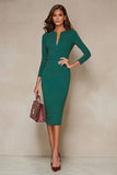 Black Bodycon 3/4 Sleeve Midi Work Dress