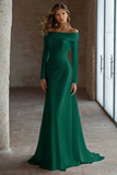 Off The Shoulder Ivory Engagement Dress With Long Sleeves