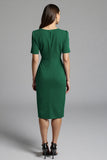 Ruched Navy Short Sleeve V-Neck Midi Dress