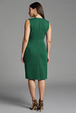 Navy Sheath V-Neck Midi Dress with Sash