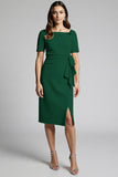Ruffled Champagne Sheath Midi Dress with Slit