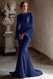 Mermaid Ivory Cowl Neck Bridal Shower Dress With Flare Sleeves