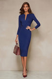 Black Bodycon 3/4 Sleeve Midi Work Dress