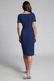 Ruffled Champagne Sheath Midi Dress with Slit