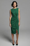 Grey Ruched Midi Dress with Slit