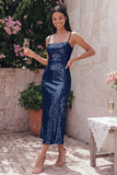 Sparkly Gold A Line Midi Wedding Guest Dress