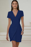 Pencil V-Neck Ivory Work Dress With Pleats