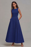 Light Yellow A-Line Boat Neck Wedding Guest Dress With Pockets