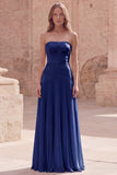 Strapless Yellow A Line Appliqued Maxi Prom Dress
