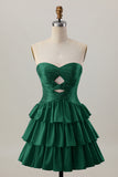 Orange Cut Out Tiered A Line Strapless Homecoming Dress with Beading