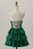 Orange Cut Out Tiered A Line Strapless Homecoming Dress with Beading