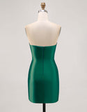 Fuchsia Beaded Satin Bodycon Strapless Homecoming Dress with Slit