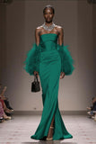 Strapless Mermaid Satin Silver Gala Dress (Without Feathers)