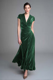 Velvet Caramel V-Neck Sheath Formal Dress