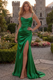 Burgundy Mermaid Satin Cowl Neck Maxi Prom Dress