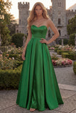 Strapless A Line Satin Fuchsia Maxi Prom Dress