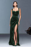 Velvet Burgundy Sheath Formal Dress with Slit